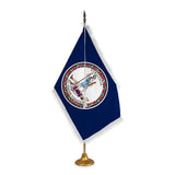 Virginia adjustable indoor flag set with white fringe on metal stand