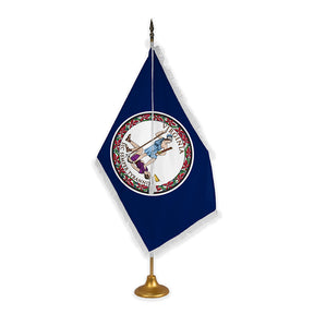 Virginia adjustable indoor flag set with white fringe on metal stand