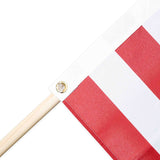 Wooden pole with American flag stripes heading and grommets