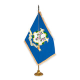 Connecticut adjustable indoor flag set with gold fringe on metal stand