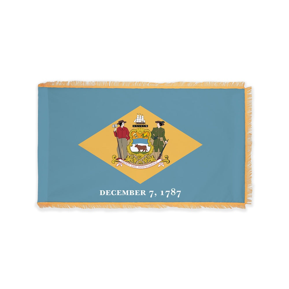 Delaware state flag with pole sleeve and fringe