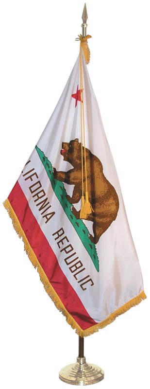 California State Flag Set - Deluxe Oak Flagpole