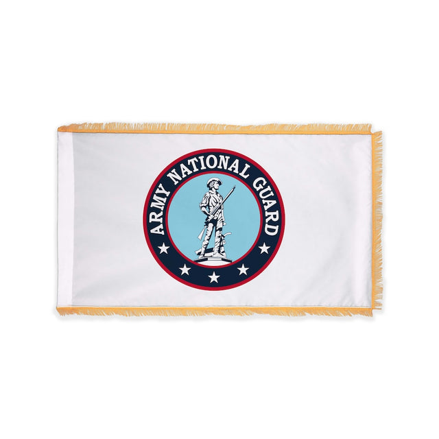 Indoor Army National Guard flag with pole sleeve and fringe