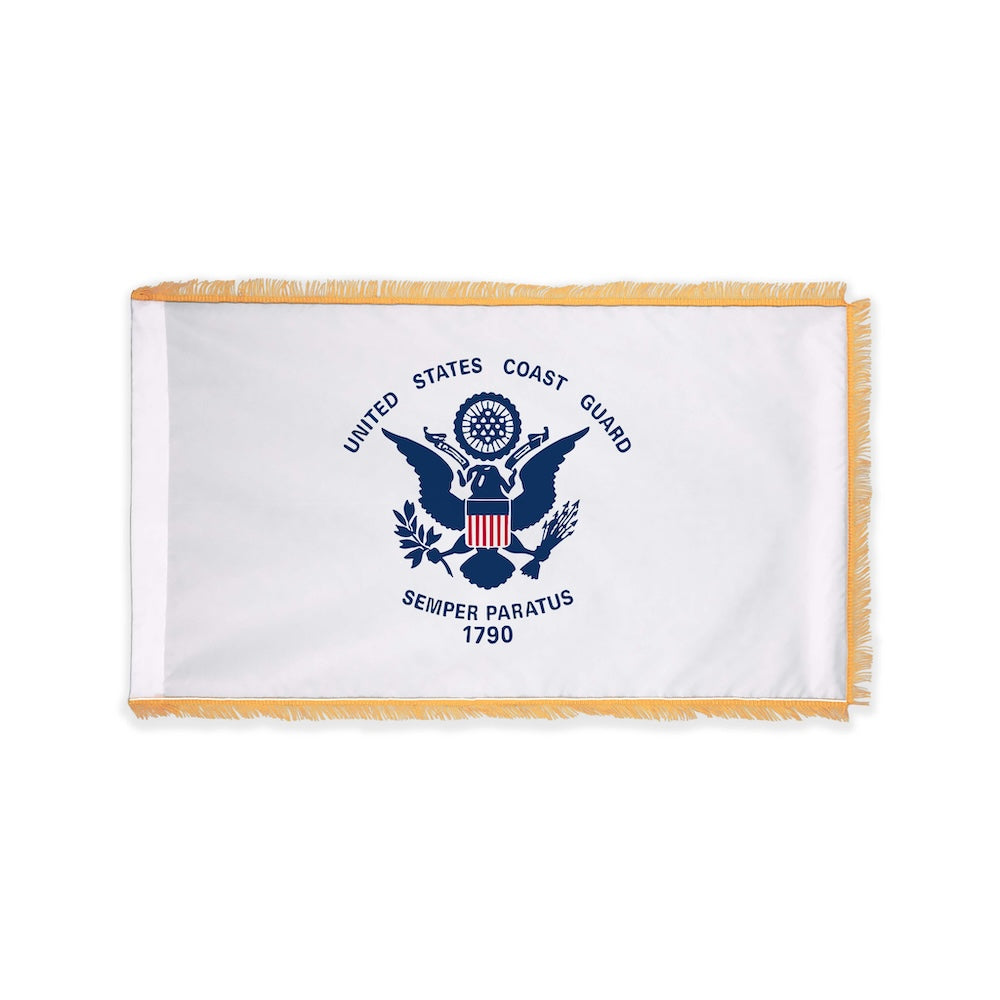 Indoor Coast Guard flag with pole sleeve and fringe