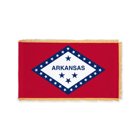 Arkansas state flag with pole sleeve and fringe