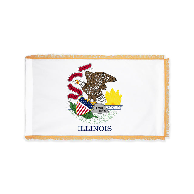 Illinois state flag with pole sleeve and fringe