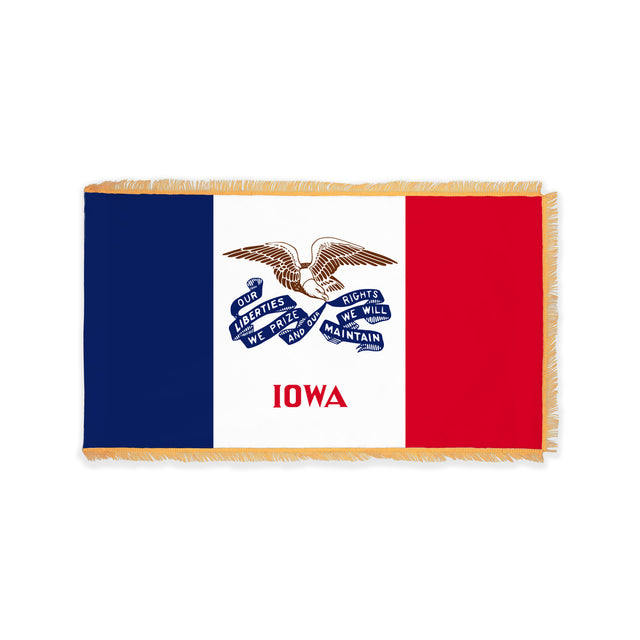 Iowa state flag with pole sleeve and fringe