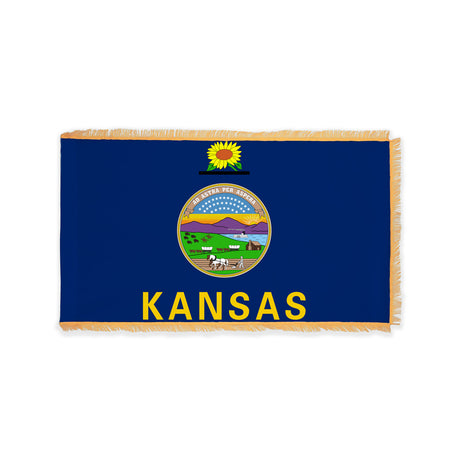 Kansas state flag with pole sleeve and fringe