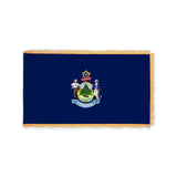 Maine state flag with pole sleeve and fringe