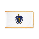 Massachusetts state flag with pole sleeve and fringe