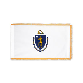 Massachusetts state flag with pole sleeve and fringe