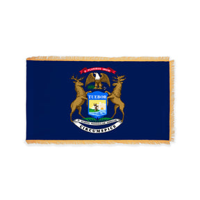 Michigan state flag with pole sleeve and fringe