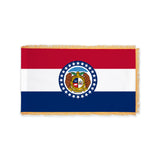 Missouri state flag with pole sleeve and fringe
