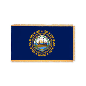 New Hampshire state flag with pole sleeve and fringe