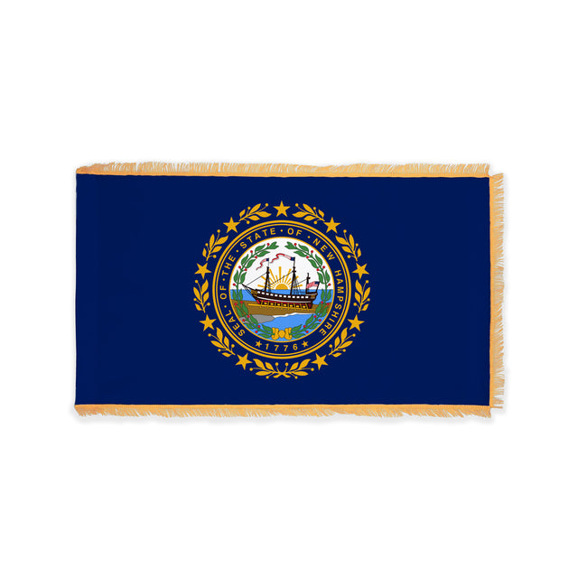 New Hampshire state flag with pole sleeve and fringe