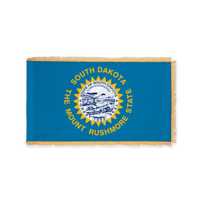 South Dakota state flag with pole sleeve and fringe