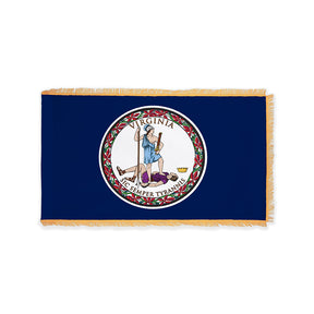 Virginia state flag with pole sleeve and gold fringe