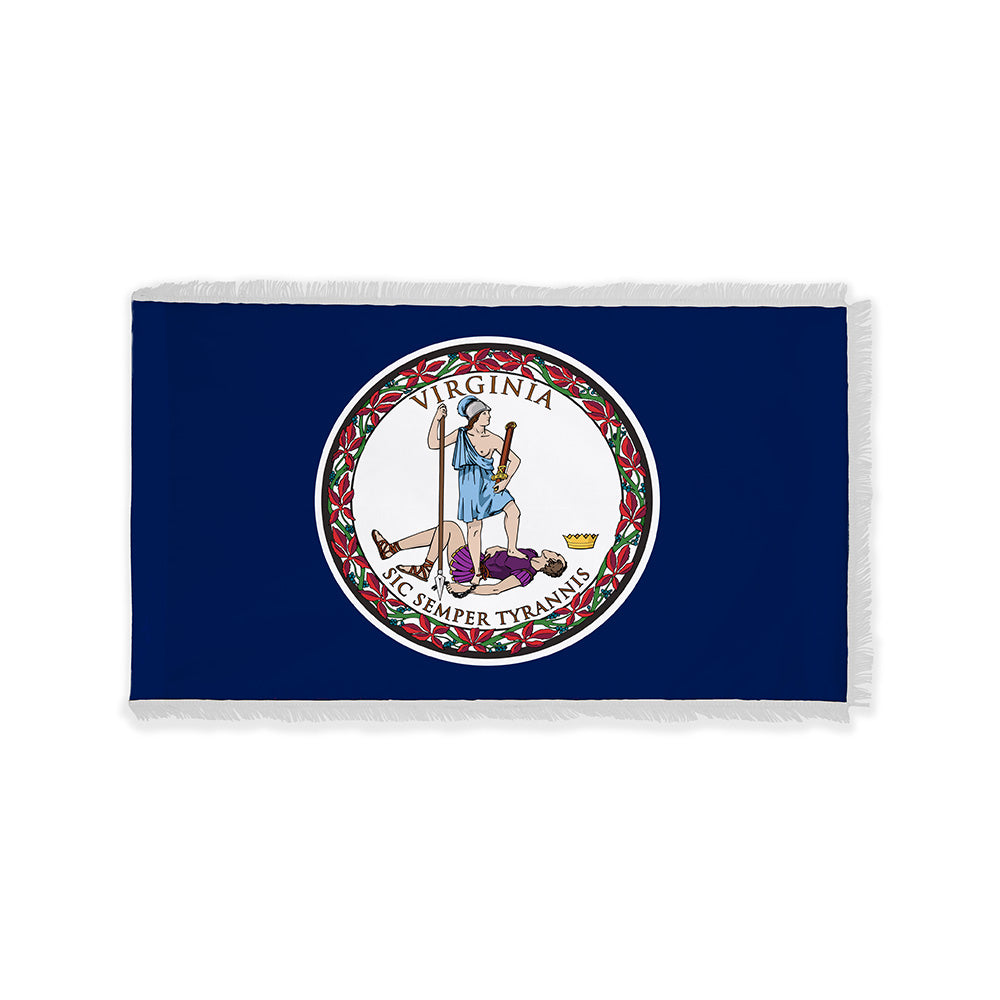 Virginia state flag with pole sleeve and white fringe
