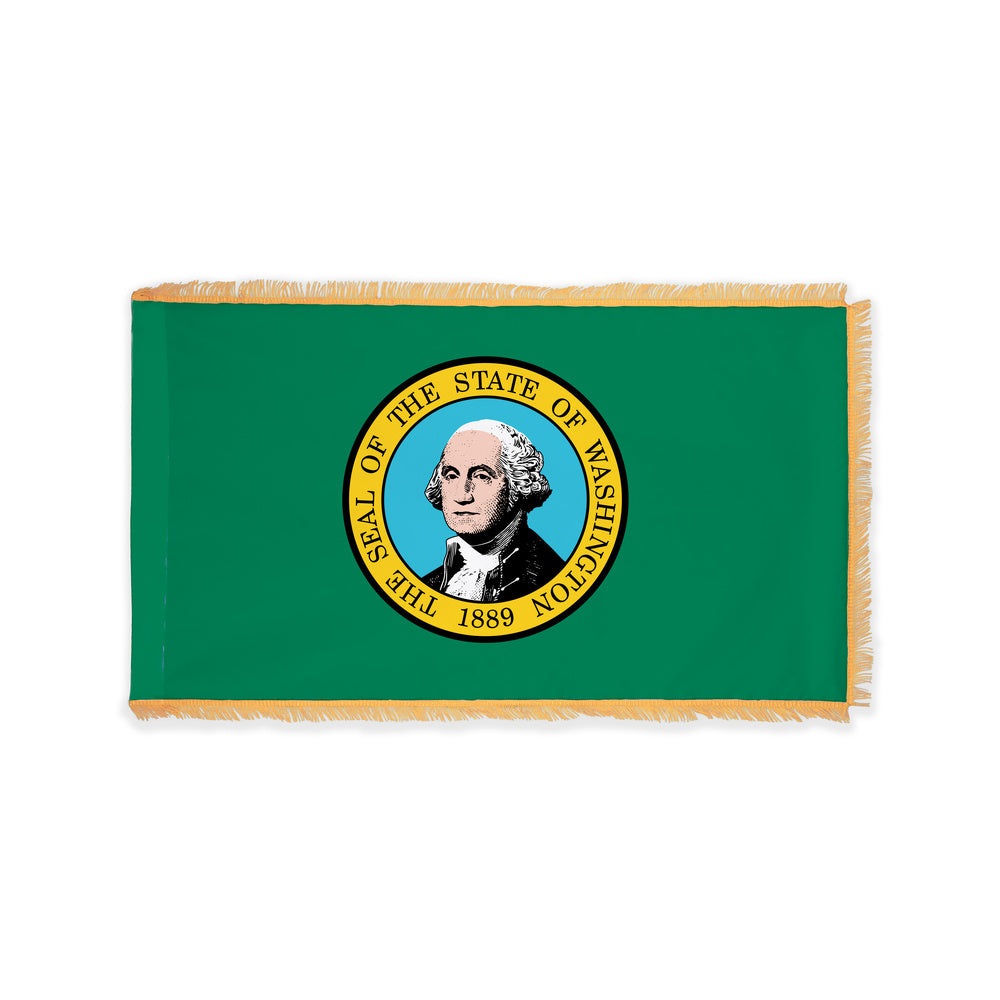 Washington state flag with pole sleeve and fringe