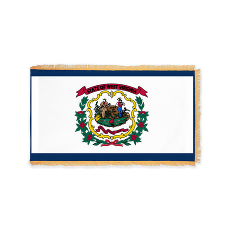 West Virginia state flag with pole sleeve and fringe