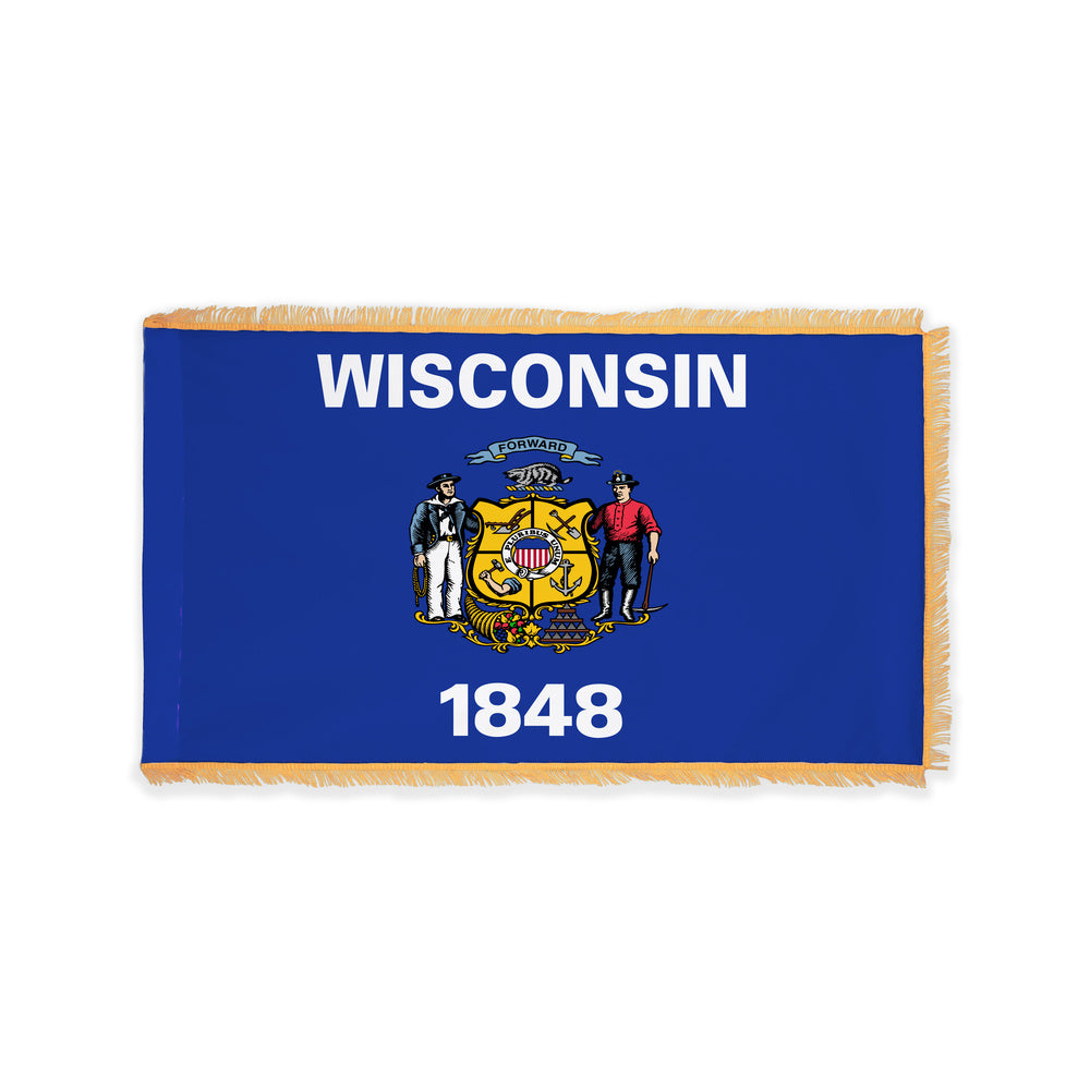 Wisconsin state flag with pole sleeve and fringe