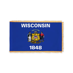 Wisconsin state flag with pole sleeve and fringe