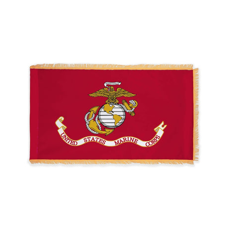 Indoor Marine Corps flag with pole sleeve and fringe