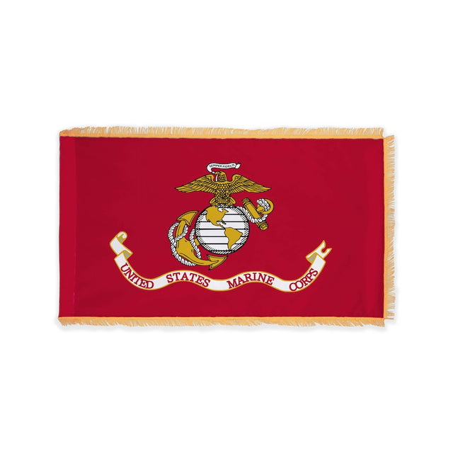 Indoor Marine Corps flag with pole sleeve and fringe