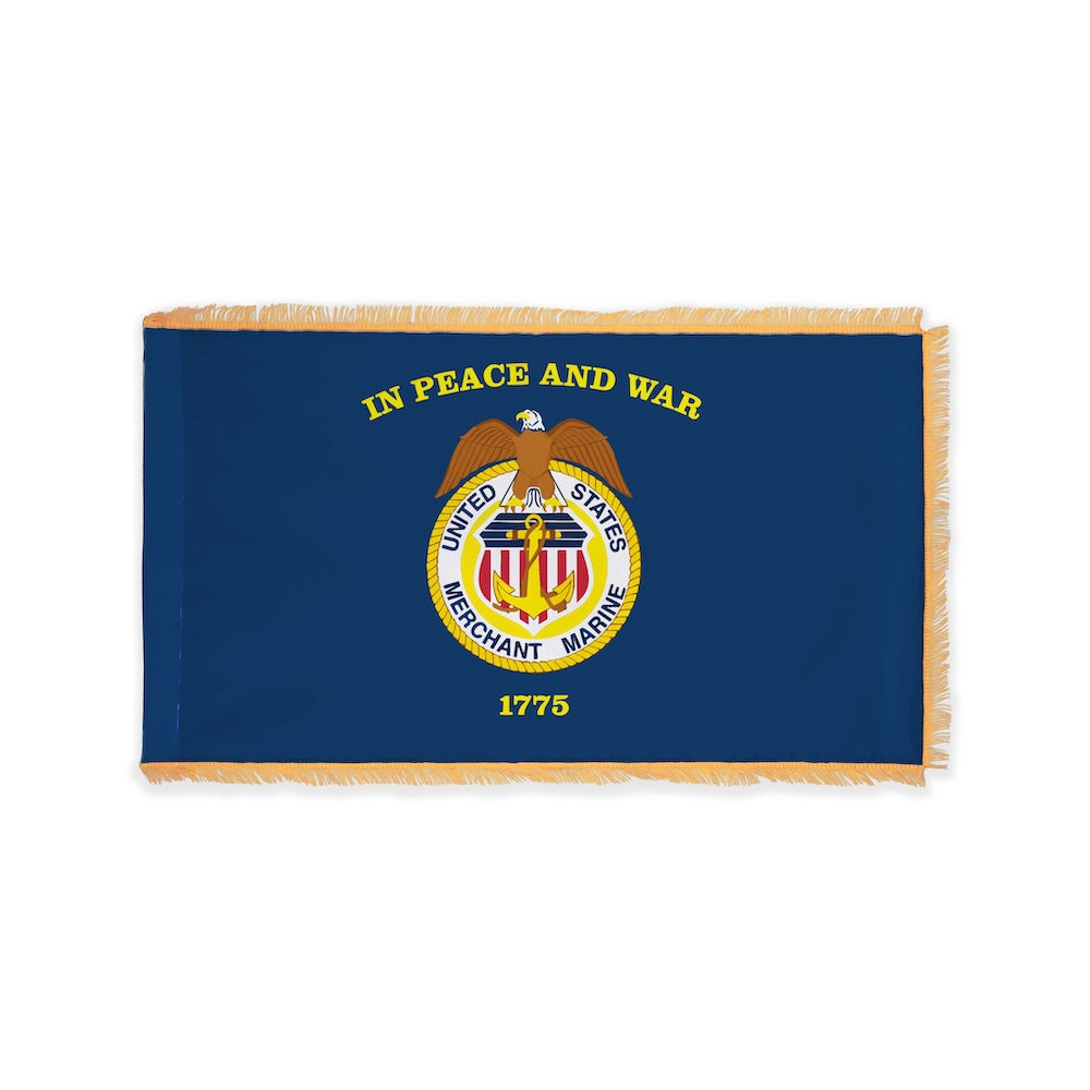 Indoor Merchant Marines flag with pole sleeve and fringe