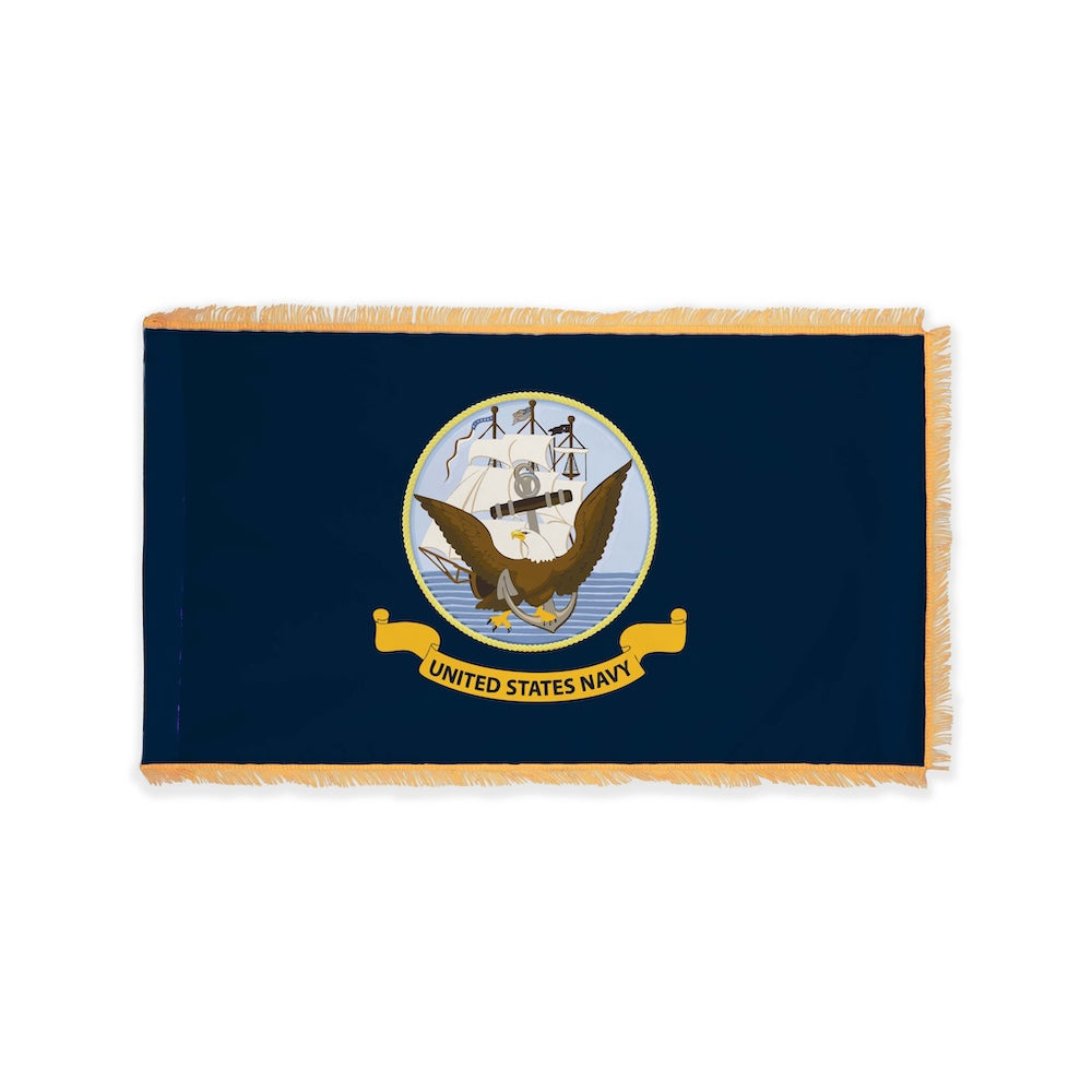Indoor Navy flag with pole sleeve and fringe