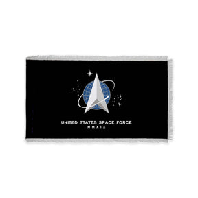 Indoor Space Force flag with pole sleeve and fringe