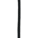 Black halyard rope cut to length for flagpoles, durable outdoor-grade cord for raising and lowering flags.