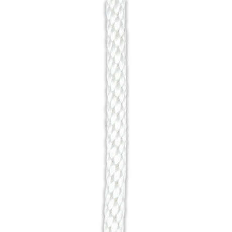 White halyard rope cut to length for flagpoles, durable outdoor-grade cord for raising and lowering flags.