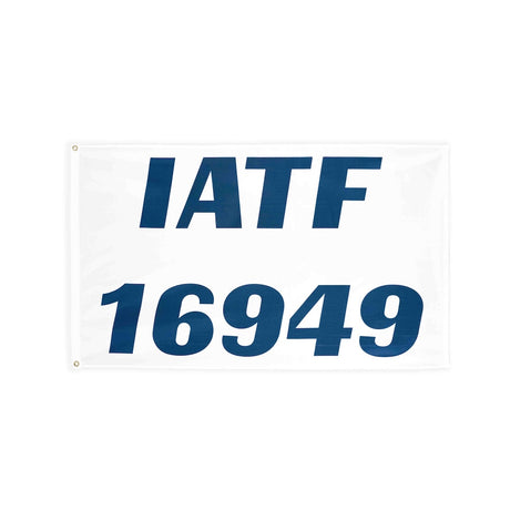 IATF 16949 blue flag with heading and grommets
