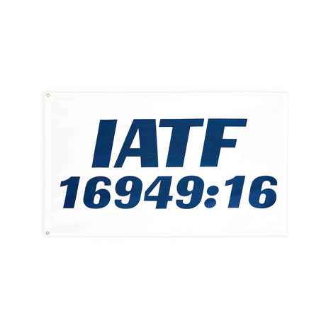 IATF 16949:16 blue flag with heading and grommets