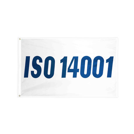 ISO 14001 blue flag with heading and grommets