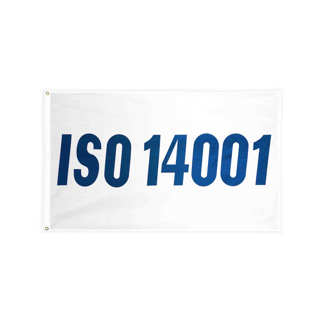 ISO 14001 blue flag with heading and grommets
