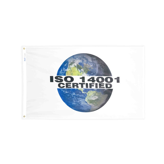 ISO 14001 globe flag with heading and grommets