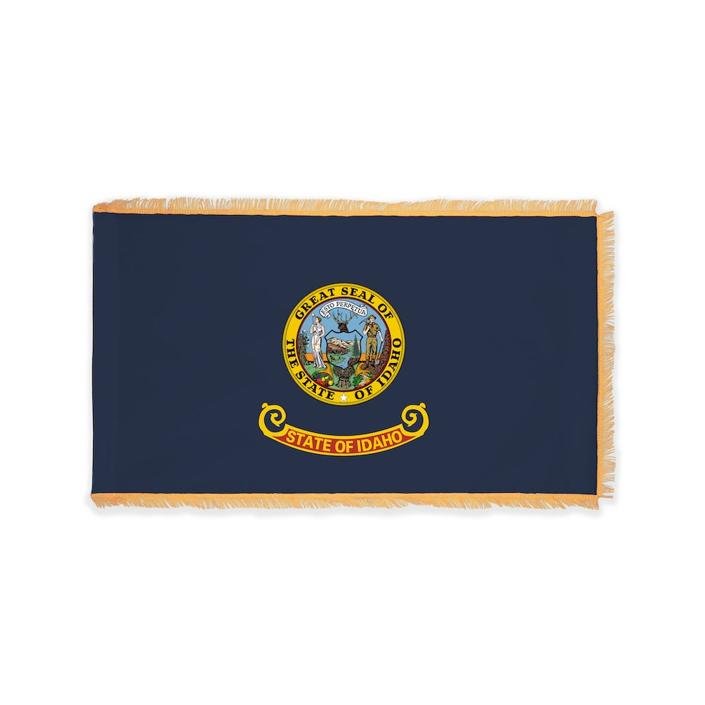 Idaho state flag with pole sleeve and fringe