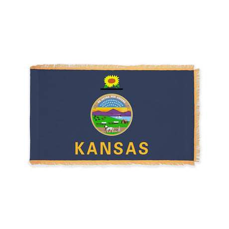 Kansas state flag with pole sleeve and fringe