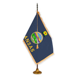 Kansas deluxe oak indoor flag set with gold fringe on metal stand