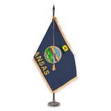 Kansas deluxe oak indoor flag set with gold fringe on plastic stand