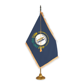 Kentucky adjustable indoor flag set with gold fringe on metal stand