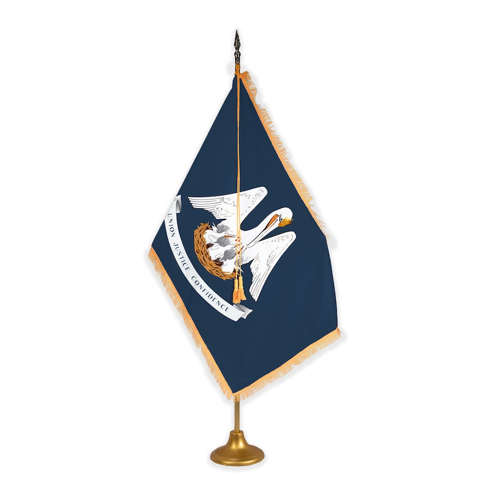 Louisiana adjustable indoor flag set with gold fringe on metal stand