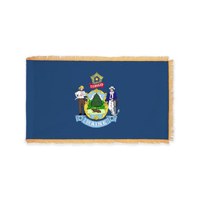 Maine state flag with pole sleeve and fringe