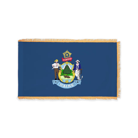 Maine state flag with pole sleeve and fringe