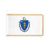 Massachusetts state flag with pole sleeve and fringe