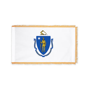 Massachusetts state flag with pole sleeve and fringe