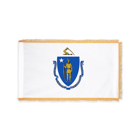 Massachusetts state flag with pole sleeve and fringe