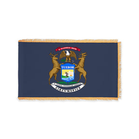 Michigan state flag with pole sleeve and fringe